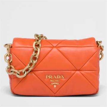 PRADA 1BD328 女士橙色 Prada System 软羊皮拼接单肩包