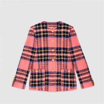 GUCCI 711528 女士粉色 苏格兰格纹羊毛夹克