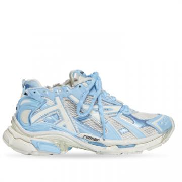 BALENCIAGA 677402W3RB29744 女士亮蓝色拼米白色 RUNNER 运动鞋