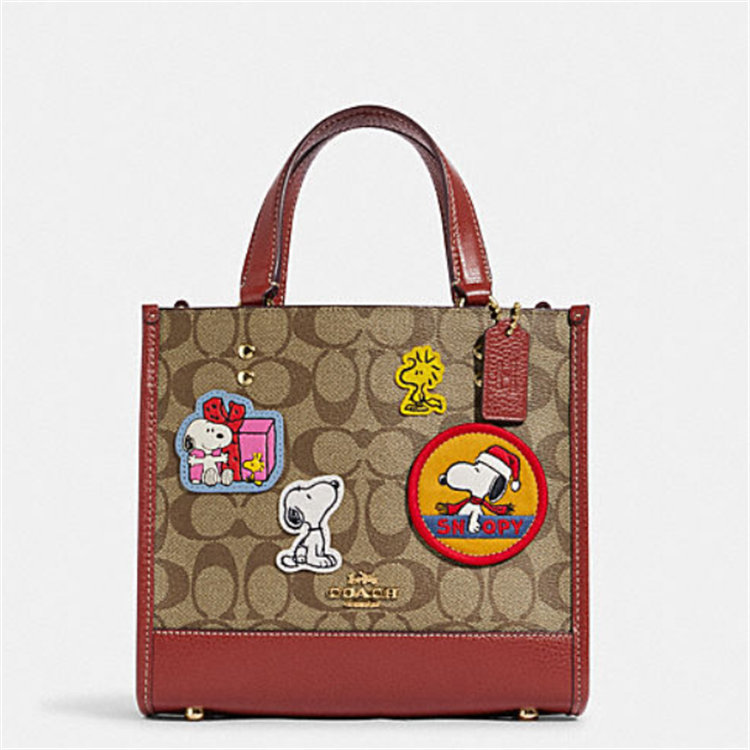 COACH CE851 IMT1O 女士棕红色 COACH X PEANUTS DEMPSEY 22号托特包