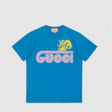 GUCCI 548334 男士宝蓝色 复古 Gucci 鼬印花 T恤