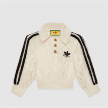 GUCCI 717297 女士白色 adidas x Gucci 联名系列马海毛针织 Polo 衫