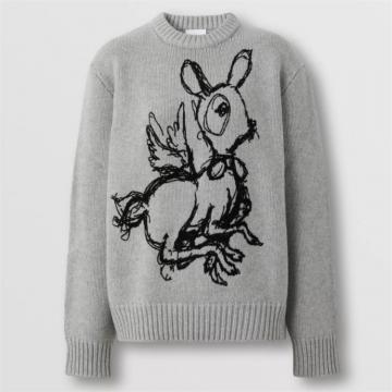 BURBERRY 80632261 女士灰色 小鹿图案羊绒混纺针织衫