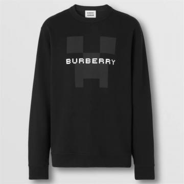 BURBERRY 80646021 男士黑色 徽标印花棉质运动衫