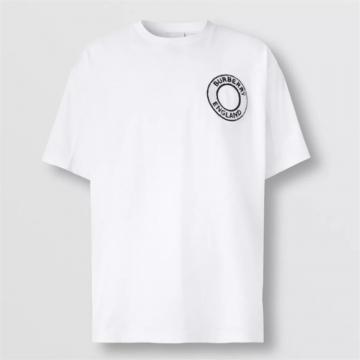 BURBERRY 80579801 男士白色 徽标图案棉质宽松 T恤衫