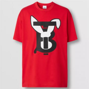 BURBERRY 80635061 男士红色 兔子印花棉质宽松 T恤衫