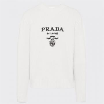 PRADA UMB223 男士白色 羊毛和羊绒圆领毛衣