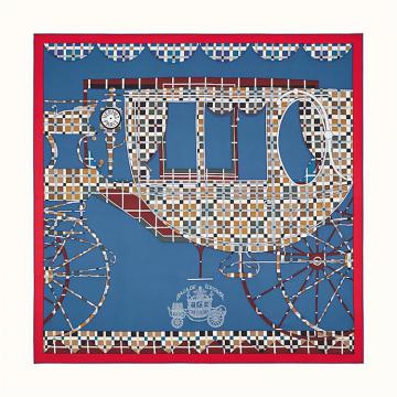 HERMES H003754S 女士浅海军蓝拼波尔多红 “苏格兰漫游”90厘米方巾