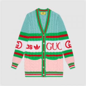 GUCCI 717705 女士粉色拼蓝色 adidas x Gucci 羊毛开衫