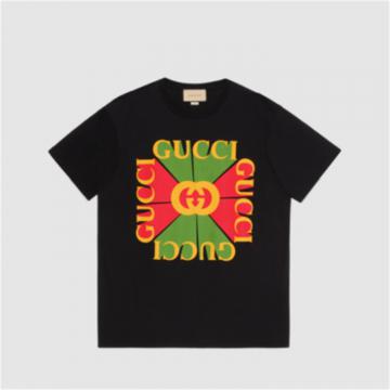 GUCCI 717422 女士黑色 Gucci 复古标识印花 T恤