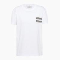 MIUMIU MJN383 女士白色 刺绣棉质 T恤