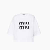MIUMIU MJN445 女士白色 刺绣棉质 T恤