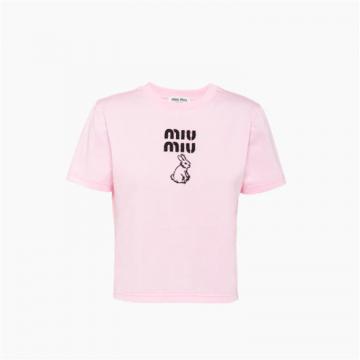 MIUMIU MJN467 女士粉红色 刺绣棉质 T恤