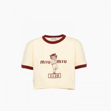 MIUMIU MJN457 女士香草色 印花棉质 T恤