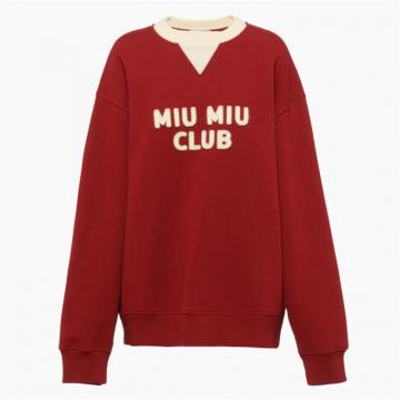 MIUMIU MJL906 女士酒红色 刺绣徽标棉质抓绒运动衫