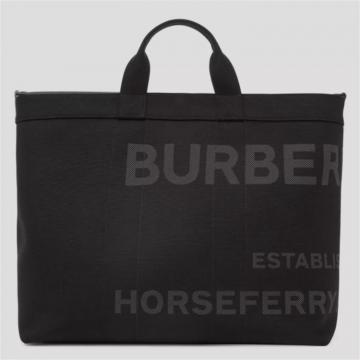 BURBERRY 80582021 男士黑色 Ormond - Horseferry 印花尼龙托特包