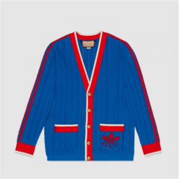 GUCCI 701468 男士蓝色 adidas x Gucci 联名系列缝线棉质开衫