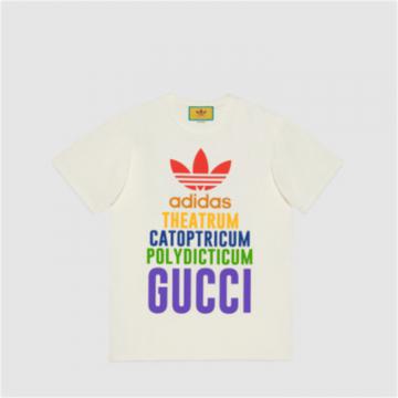 GUCCI 717422 女士白色 adidas x Gucci 联名系列针织棉 T恤