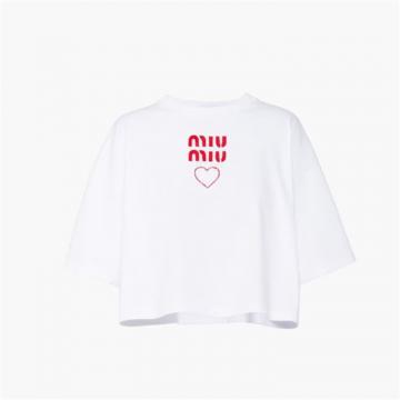 MIUMIU MJN477 女士白色 刺绣棉质平纹针织 T恤