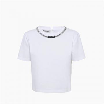 MIUMIU MJN448 女士白色 刺绣棉质 T恤