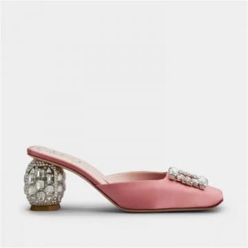 RogerVivier RVW68534130RS0M202 女士粉色 钻扣丝缎穆勒鞋