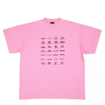 BALENCIAGA 712398TNVQ71401 男士粉色 ARCHIVES LOGOS 大廓形 T恤