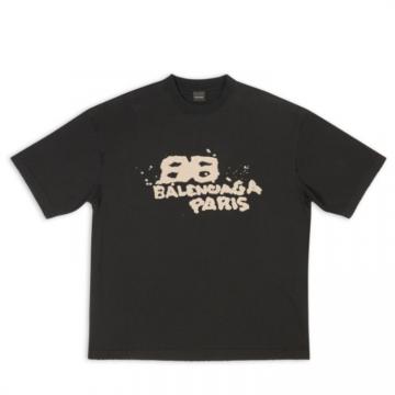 BALENCIAGA 612966TNVN41059 男士黑色 HAND DRAWN BB 标识中号版型 T恤