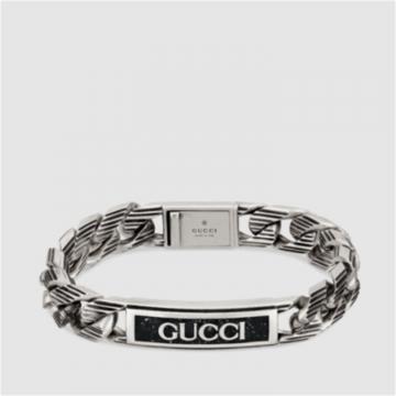 GUCCI 701625 男士银色 Gucci 标识窄版珐琅手链