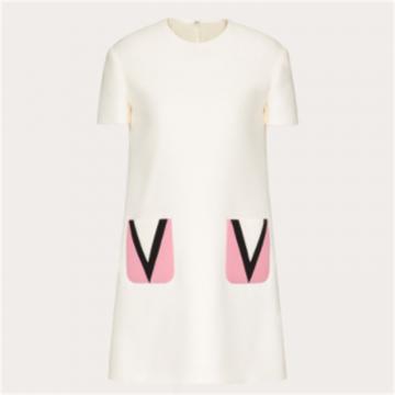VALENTINO BVA2Z51CF6Z3 女士浅象牙白色 CREPE COUTURE 短款连衣裙