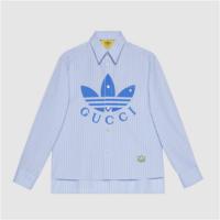 GUCCI 719889 男士浅蓝色 adidas x Gucci 联名系列条纹棉质 Polo 衫