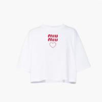 MIUMIU MJN477 女士白色 刺绣棉质平纹针织 T恤