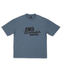 BALENCIAGA 612966TNVN49040 男士蓝色 HAND DRAWN BB 标识中号版型 T恤