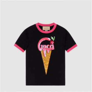 GUCCI 723566 女士黑色 Gucci 冰激凌针织棉 T恤