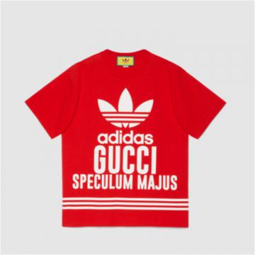 GUCCI 616036 男士红色 adidas x Gucci 联名系列针织棉 T恤