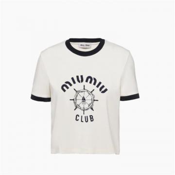 MIUMIU MJN424 女士白色 印花平纹针织 T恤