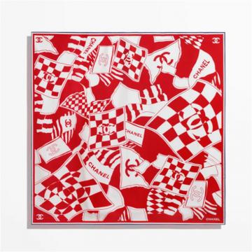 CHANEL AA8820 女士红色拼白色 方形围巾