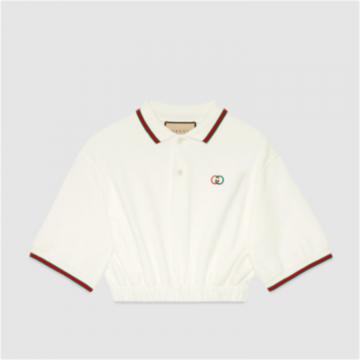 GUCCI 717419 女士白色 饰织带珠地棉 Polo衫