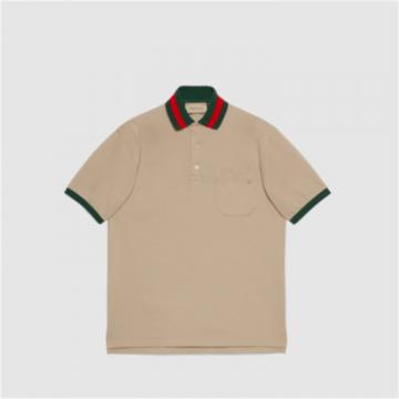 GUCCI 701735 男士米色 弹力珠地棉 Polo衫