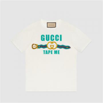 GUCCI 717422 女士白色 Gucci“Tape Me”印花棉质 T恤