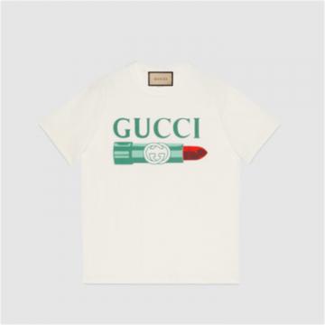 GUCCI 717422 女士白色 Gucci 唇膏印花棉质 T恤