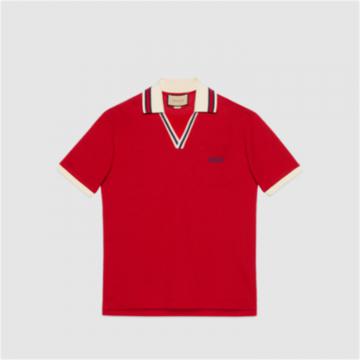 GUCCI 737667 男士红色 珠地棉 Polo衫