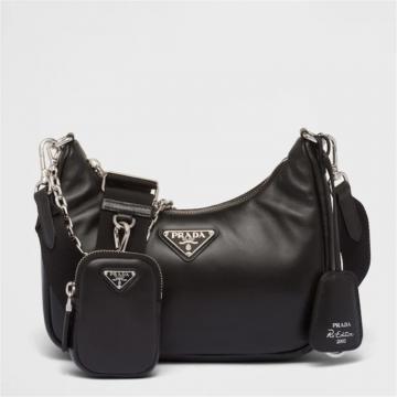 PRADA 1BH204 女士黑色 Prada Re-Edition 2005 加衬软羊皮单肩包