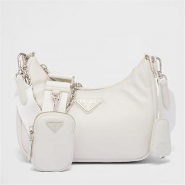 PRADA 1BH204 女士白色 Prada Re-Edition 2005 加衬软羊皮单肩包