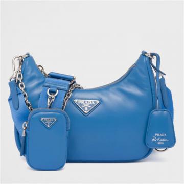 PRADA 1BH204 女士蓝色 Prada Re-Edition 2005 加衬软羊皮单肩包