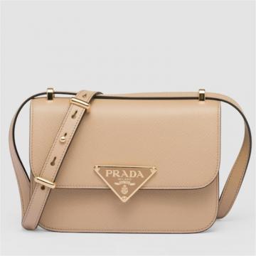 PRADA 1BD320 女士米色拼白色 Saffiano 单肩包