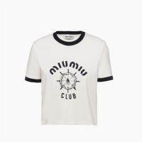 MIUMIU MJN424 女士白色 印花平纹针织 T恤