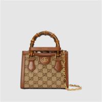 GUCCI 735153 女士棕色 Gucci Diana 竹节迷你托特包