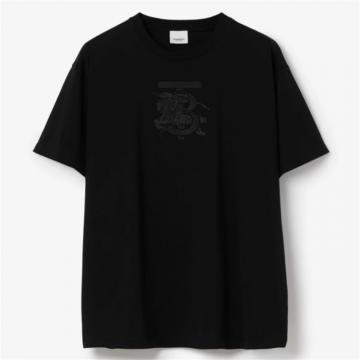 BERBURRY 80697621 男士黑色 专属标识拼马术骑士刺绣棉质 T恤衫