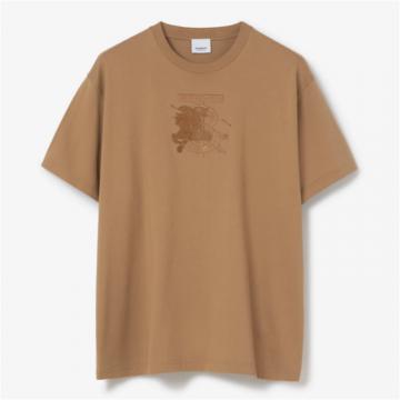 BERBURRY 80697631 男士驼色 专属标识拼马术骑士刺绣棉质 T恤衫