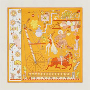 HERMES H003968S 女士橙色拼白色“双人下午茶”90厘米方巾